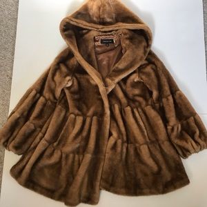 Faux Fur Mink Swing Coat mid-length with hood